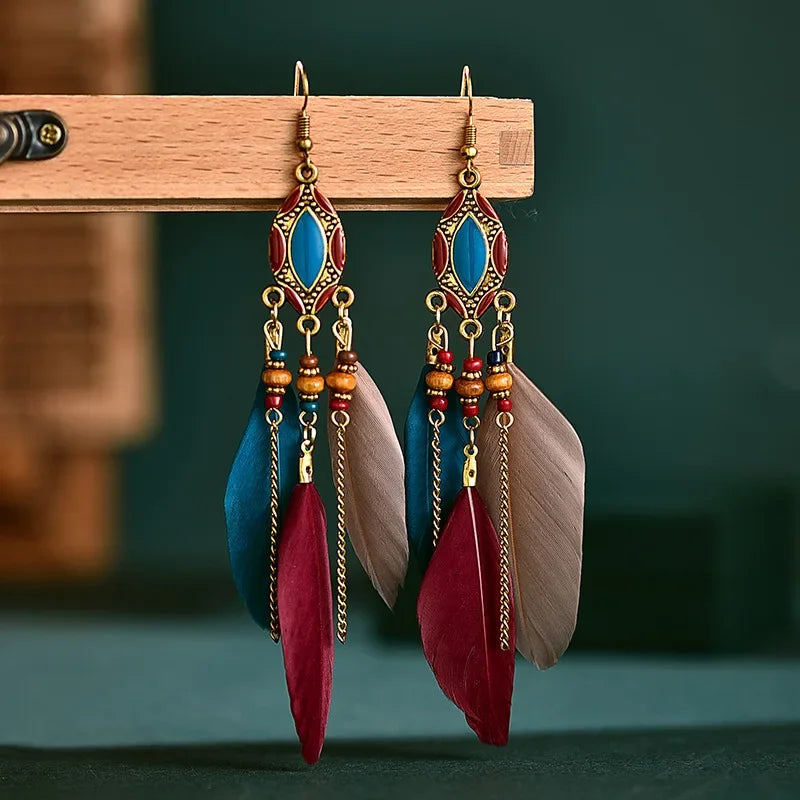 Ethnic Long Feather Earrings